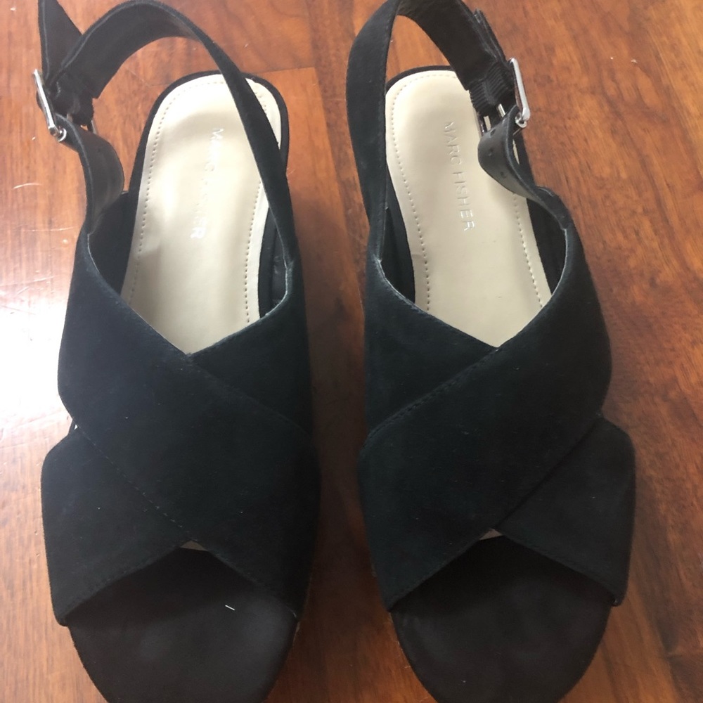 Marc Fisher Platform Sandal Black Suede Size 8.5